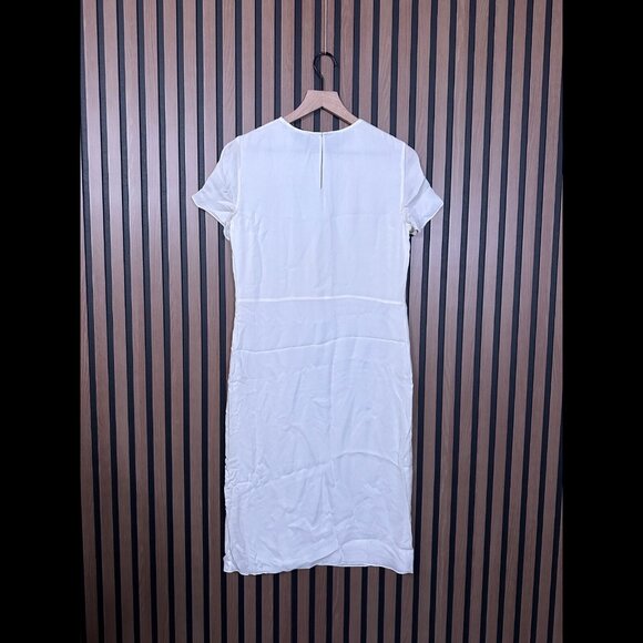 Jenni Kayne Dress Medium/Large Womens Ivory Silk Short Sleeve Pencil Sheath Midi - Picture 2 of 7